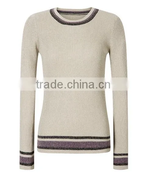 2017 Womens Round Neck Tight Fitted Knit Pullover Distressed Sweater Design With Lowest Price photo-3