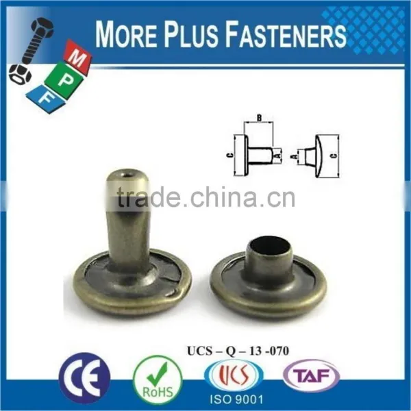 Made In Taiwan Antique Brass Large Gilt Brass Plated Stainless Steel Double Cap Rivet photo-2