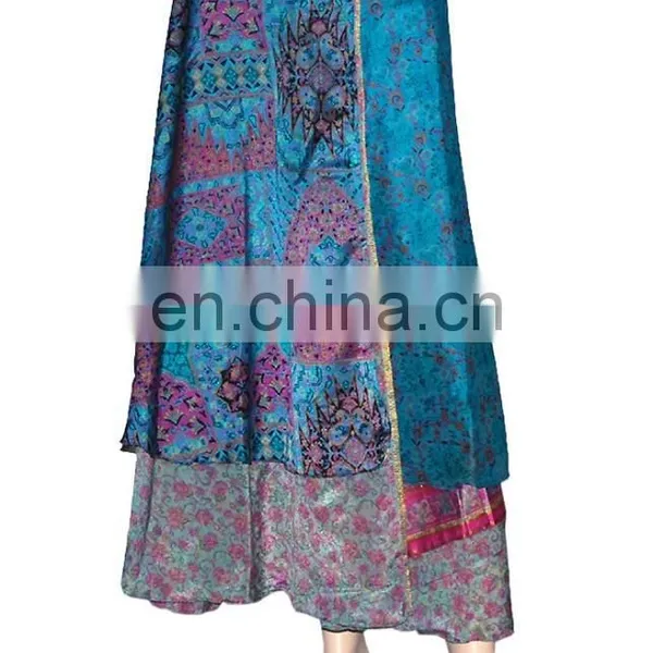 Best Quality 2 Layer Vintage Indian Boho Hippi Sari Saree Silk Wrap Skirt