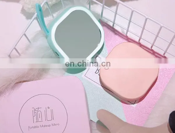 Mini Led Usb Cosmetic Mirror Powered Portable Smart Square Travel Hand Make up Mirror With Power Bank photo-4