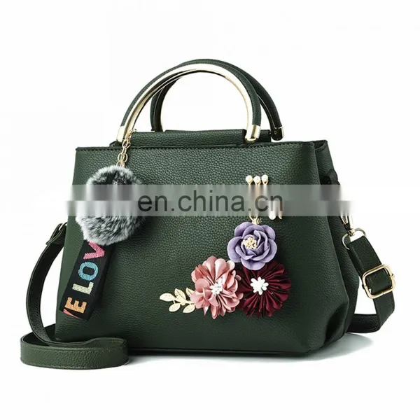 Women Bag Leather Handbag, Women Shoulder Bag Tote Flowers Shell A Main Femme Rivets Fur Ball Pendant Luxury Designer Ladies/ photo-3