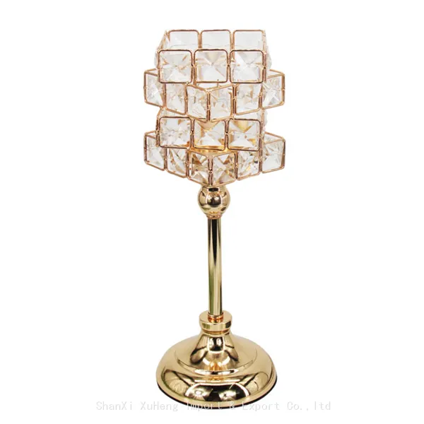 European Crystal Rubik's Cube Candlestick Golden Iron Hollow Ornaments Crafts Romantic Candlelight Dinner Wedding Ornaments photo-5
