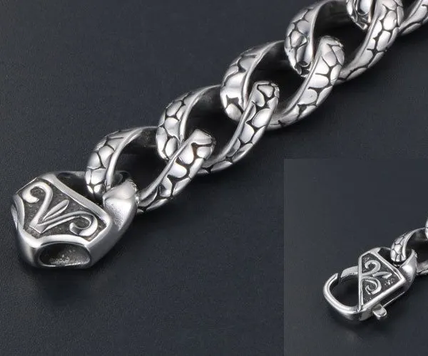 Stainless Steel Leopard Print Bracelet for Men,Titanium Steel Cast Bracelet, Retro Hiphop Jewelry Gift to Husband Father Dad photo-5