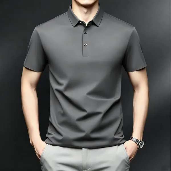 Ice Silk Short Sleeved Polo Shirt for Men, Summer Plus Size Elastic no Iron T-shirt, Men's Fat Loose Casual Top photo-3