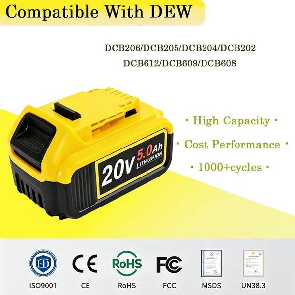 Power Drill Driver and Circular Saw Tool Replacement 20V/2Ah/5Ah/4Ah Rechargeable Battery DCB206/DCB205/DCB204/DCB202 for DEW