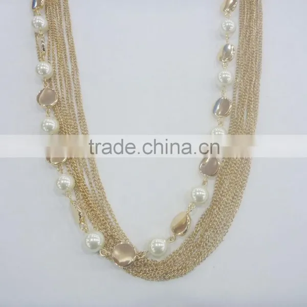 FASHION MULTI ROW CHAIN GLASS PEARL BEADED NECKLACE EARRING SET photo-2