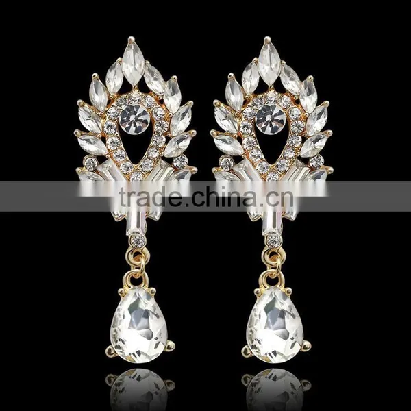 Korean Wind Women Crystal Rhinestone Leaves Water Drop Earrings Wedding Gift photo-2