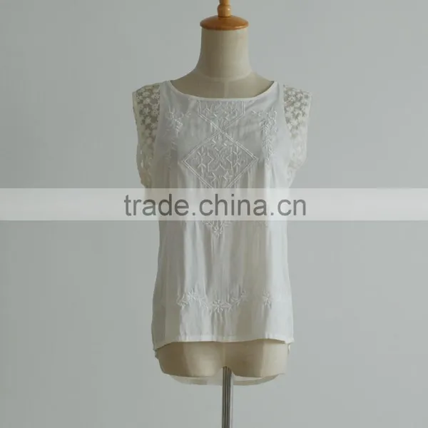 Solid Color Mesh Embroider Cap Sleeve Short New Models Blouses photo-2
