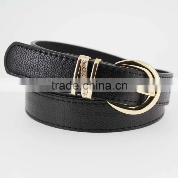 Women's Plain High Quality PU Faux Leather Belt With Rhinestone Ring in YiWu/Thin Waist Belt for Lady photo-2