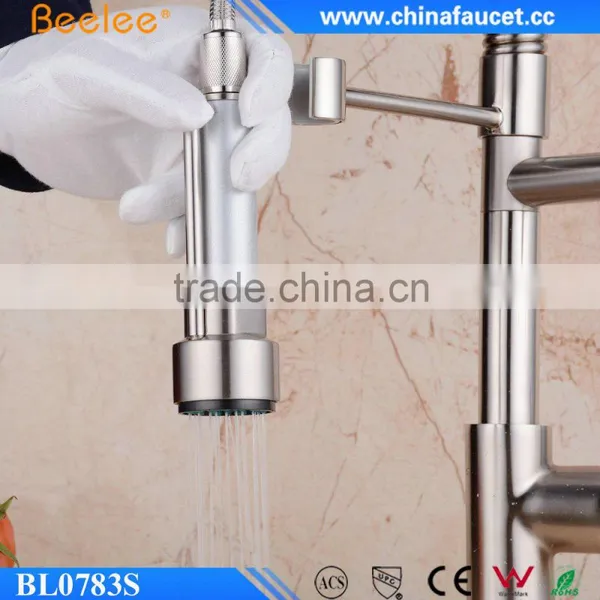 Beelee BL0783SN Single Handle Dual Spout Pull Out Sprayer Brushed Nickel Kitchen Faucet Quality Choice photo-5