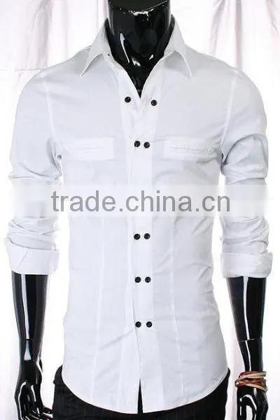 Long Sleeve Two Button Down Collar Slim Fit Cotton Spandex Red Dress Shirt for Men photo-3