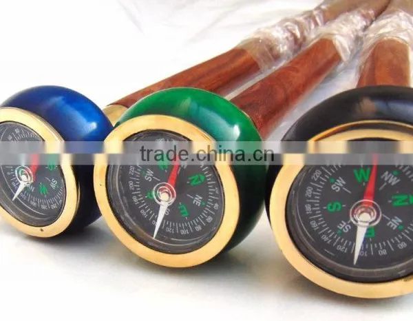 3 Different Beautiful Color of Walking Stick/wooden Brass Walking Stick/Different Color Compasses Walking Stick Wk1116