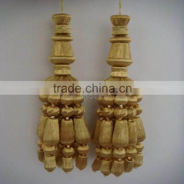 Wooden Multiple Beads Gold Tassels for Churches | Gold Borlas Con Bolitas Tassels Spanish