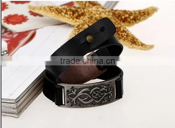 Black New Style Genuine Leather Bracelet Men Cuff Bracelet Wristband photo-4