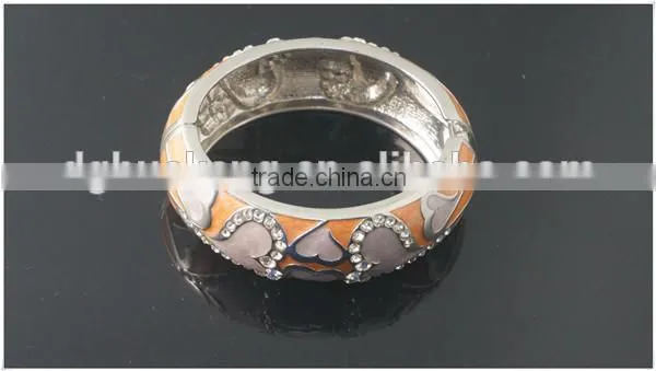 Factory Price Ceramic Feel Loving Heart Artwork Metallic Rhinestone Alloy Bangles