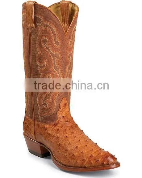 Black Tan Genuine Leather Western Full Quill Ostrich Cowboy Boots Wholesale photo-3