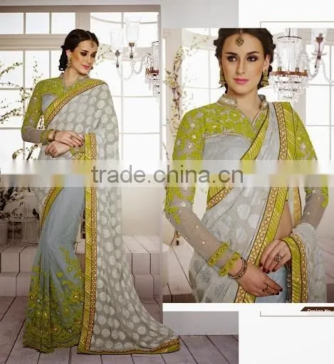 OFF WHITE GEORGETTE ON NET SAREE photo-4