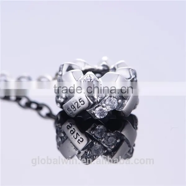 Wholesale Silver Charm Elegance Safety Chain With Crystal Stone Large Hole 925 Sterling Silver Safety Chain DIY Pendant Charm photo-2
