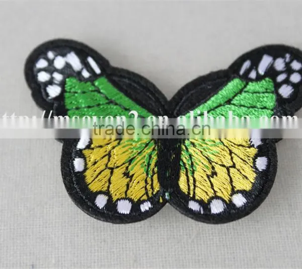 Nice Design Green Butterfly Embroidery Self Adhesive Leather Patches for Clothing photo-3