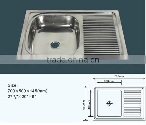 70x50cm Single Bowl Single Tray Stainless Steel Kitchen Sink photo-2