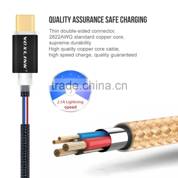 Voxlink 0.5m TYPE-C Male to Male Mobile Phone Data Cable Charging Cable Nylon Braided Metal Wire Black photo-4
