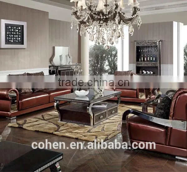 B108-3 Rectangle Stylish Stainless Steel pu Corner Table With Stone Marble Top photo-3