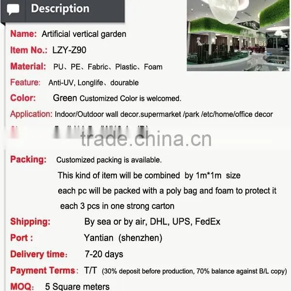 Artificial Indoor Wall Plant Wall Decoration Artificial Grass Wall for Shopping Mall photo-5