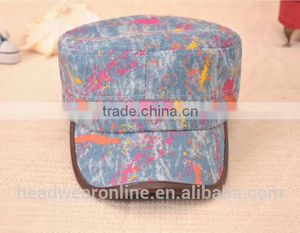 Colorful Maple Leaf Printed Denim Military Caps and Hats photo-6
