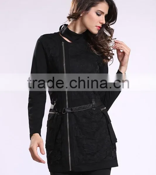 2014 New Arrival Ladies Asymmetrical Zip Long Coat Fashion Design Winter Overcoat photo-4
