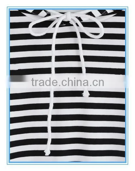 Black White Hooded Striped Dip Hem Sweatshirt photo-2