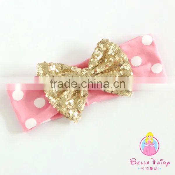 Baby Headband Stripes Fabric With Sequin Bows Headbands for Babies photo-2