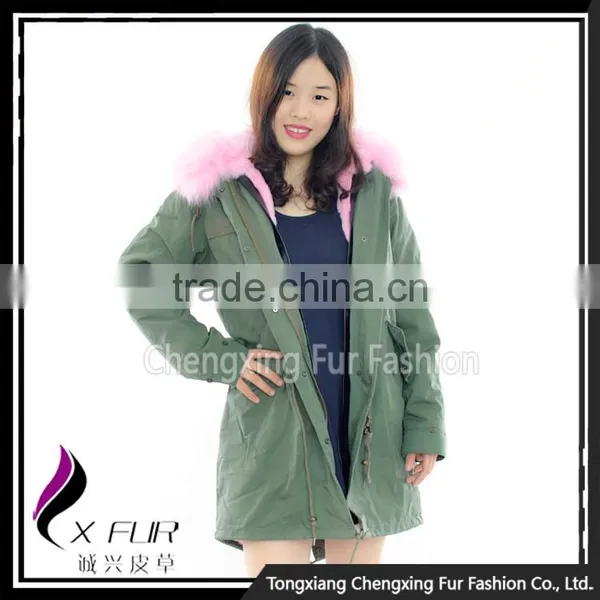 CX-G-P-08D Fashion Parka Jacket Real Rex Rabbit Fur Jacket With Fox Collar photo-6