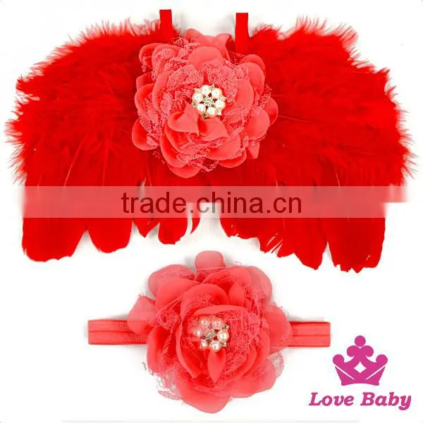 Wholesale Lovely 2pcs Newborn Baby Gift Sets Pink Flower Wings and Headband Kids Hair Birthday Accessory photo-4