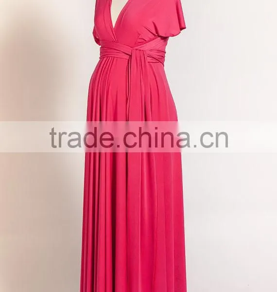 Elegant Cap Sleeves Oversized Maternity Clothes Women Fucsia Maternity Dress photo-2