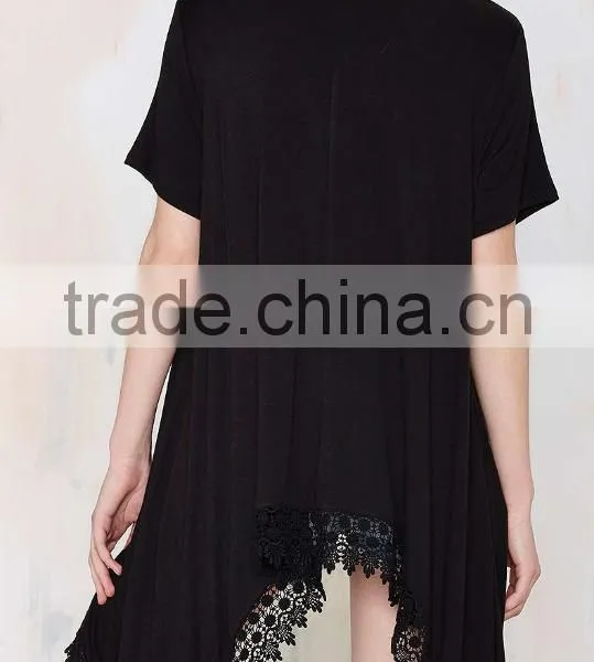 Women's Swallow Tail Hem Asymmetric Middle-long t Shirt photo-3
