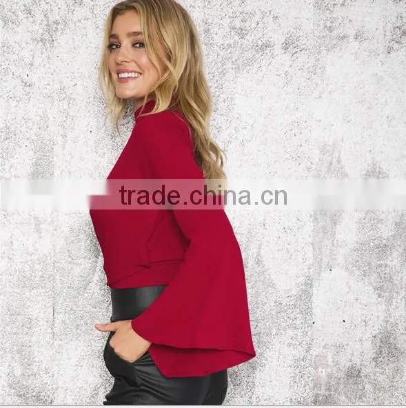 High Collar Lace Long Sleeve T-shirt Tailored photo-2