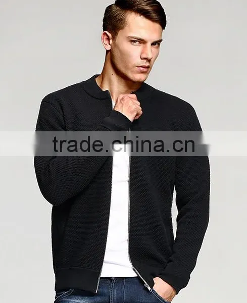 2017 Popular Black no Patten Simple Cool Men's Cardigan Sweater With Zipper photo-2