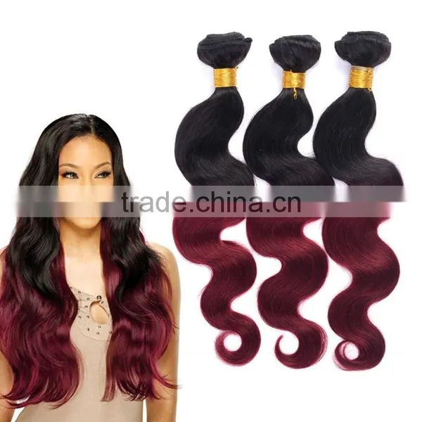 Wholesale Cheap Ombre Peruvian Hair Weave Bundle Burgundy 1B 99J Peruvian Body Wave Red Ombre Hair Extension photo-4