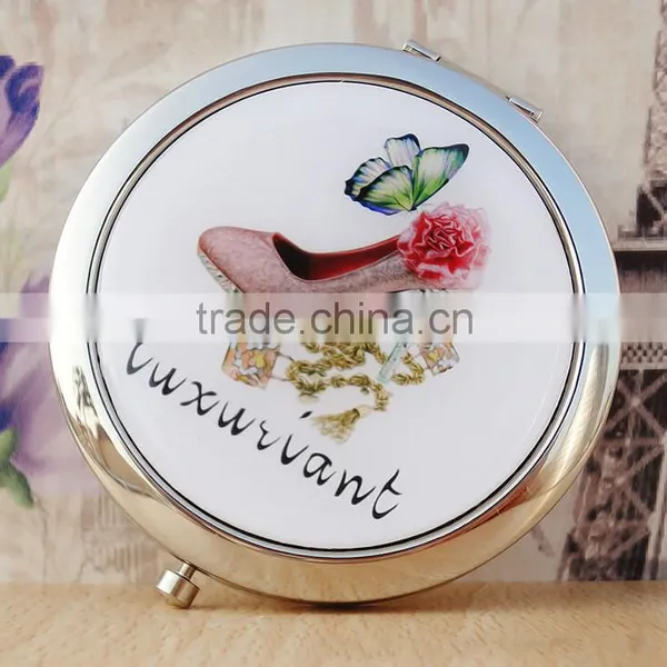 Double Sides (One is Normal,Another is Magnifying)Portable Foldable Pocket Metal Makeup Compact Mirror Woman Cosmetic Mirror photo-2