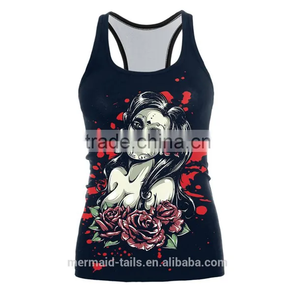 Rockabilly Punk Rock Woman Black Tank Top Shirt Gothic Sexy Vest Tank Top
