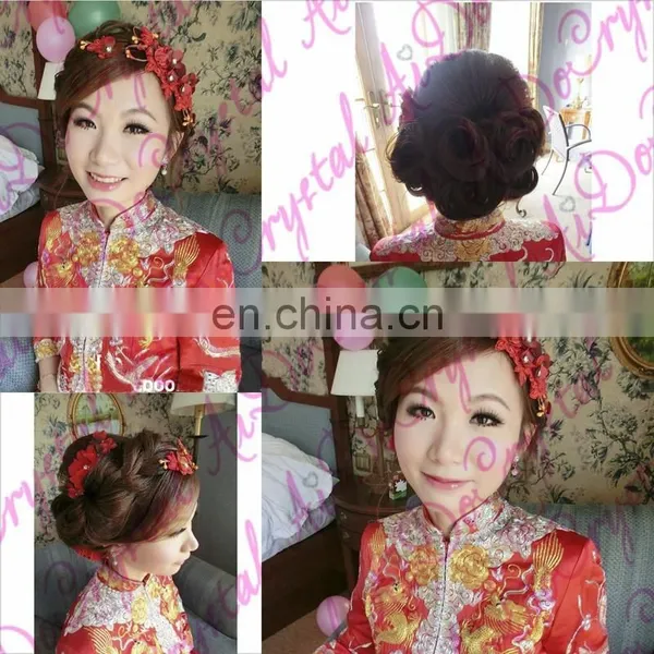 Aidocrystal Deep Red Hairpiece, Red Flower Bridal Hair Flower Headband Headwear photo-2