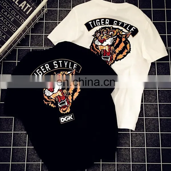 OEM Casual Clothing Heat Transfer Printing Tiger Shirts 65%Cotton+35% Polyester Unisex High Street Fashion Couple Men's T Shirt