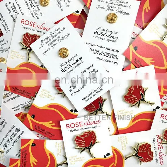 Custom Love Metal Rose Flower Enamel Lapel Pin photo-2