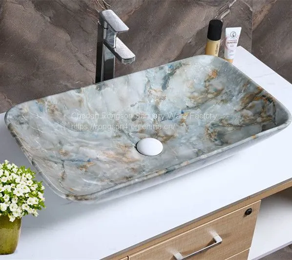 Bathroom Hand Washing Ceramics Latest Colorful Rectangle Hotel Countertop Art Basin