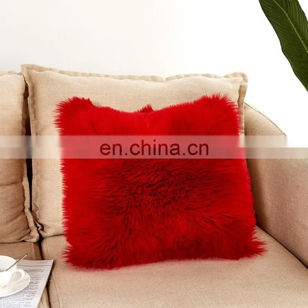 High Quality Trendy Square Bolster Fur Sheepskin Pillow Amazon photo-6