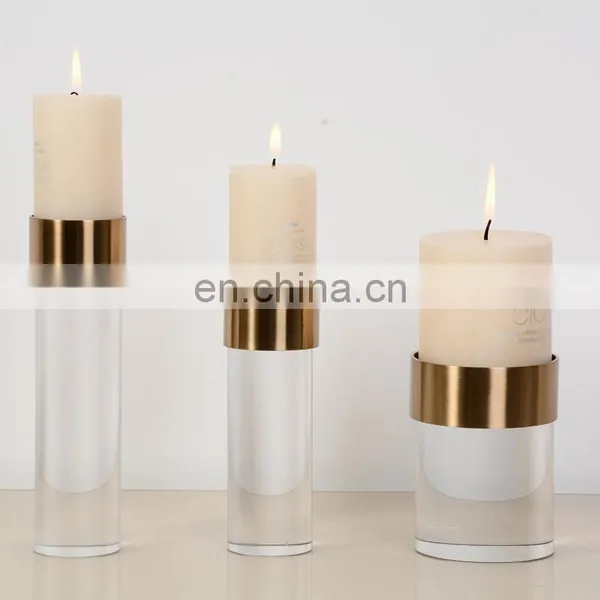 Wholesale Crystal Column Candlestick Crystal Golden Metal Candlestick Art Candle Jars