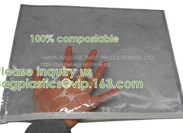 Compostable Metallic Glossy Holographic Private Label Bubble Mailing Bag, Zip Slider Clear Glitter Bubble Pouch Bag photo-2
