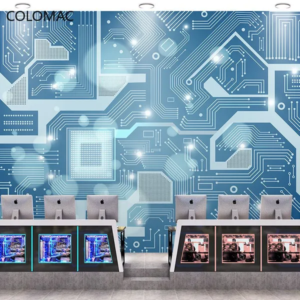Custom Metal Circuit Board Wallpaper Technology Office Blue Background Wall Gaming Room Decoration Mural Dropshipping photo-4