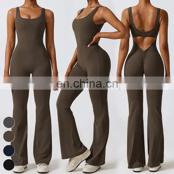 Custom Sexy Bodysuit Workout Wear Gym Fitness Bodysuit Sleeveless Racer Back Hollow Out One Piece Jumpsuits Women Yoga Jumpsuit photo-4