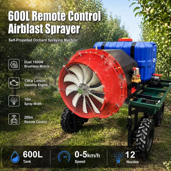 Remote Operated Airblast Orchard Sprayer Machine With Adjustable Chassis and High Flow Pump for Crop Protection photo-2